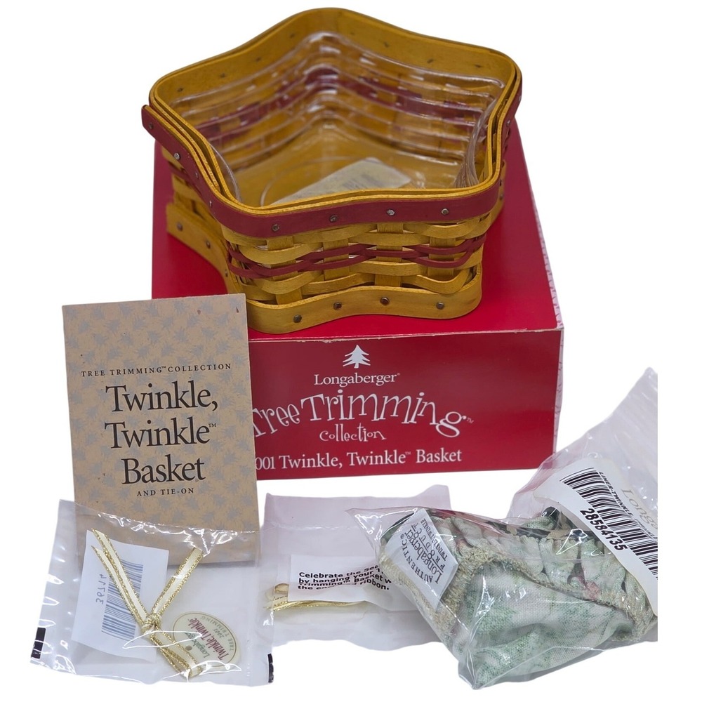 VTG Longaberger Tree Trimming Twinkle Twinkle Basket Star Yellow Red Woven 2001